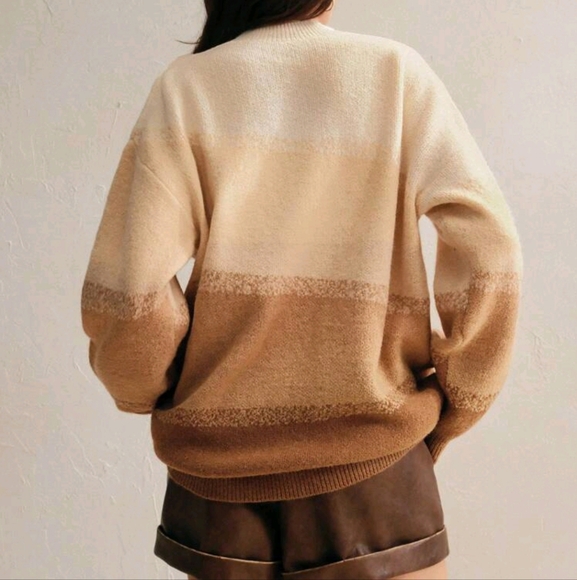 Christmas Gradient Striped Crew Neck Long Sleeve Elegant Pullover Sweater - Picture 3 of 4